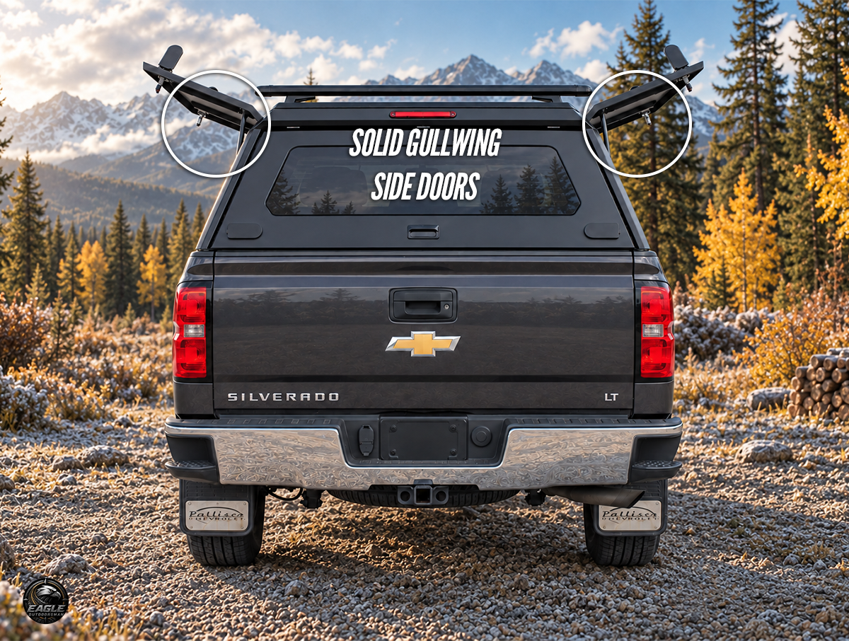 Outdoorsman Canopy – 2014-2026 Silverado 1500 / 2019 Silverado 1500 Legacy, 5'8" Box, Solid Side Doors