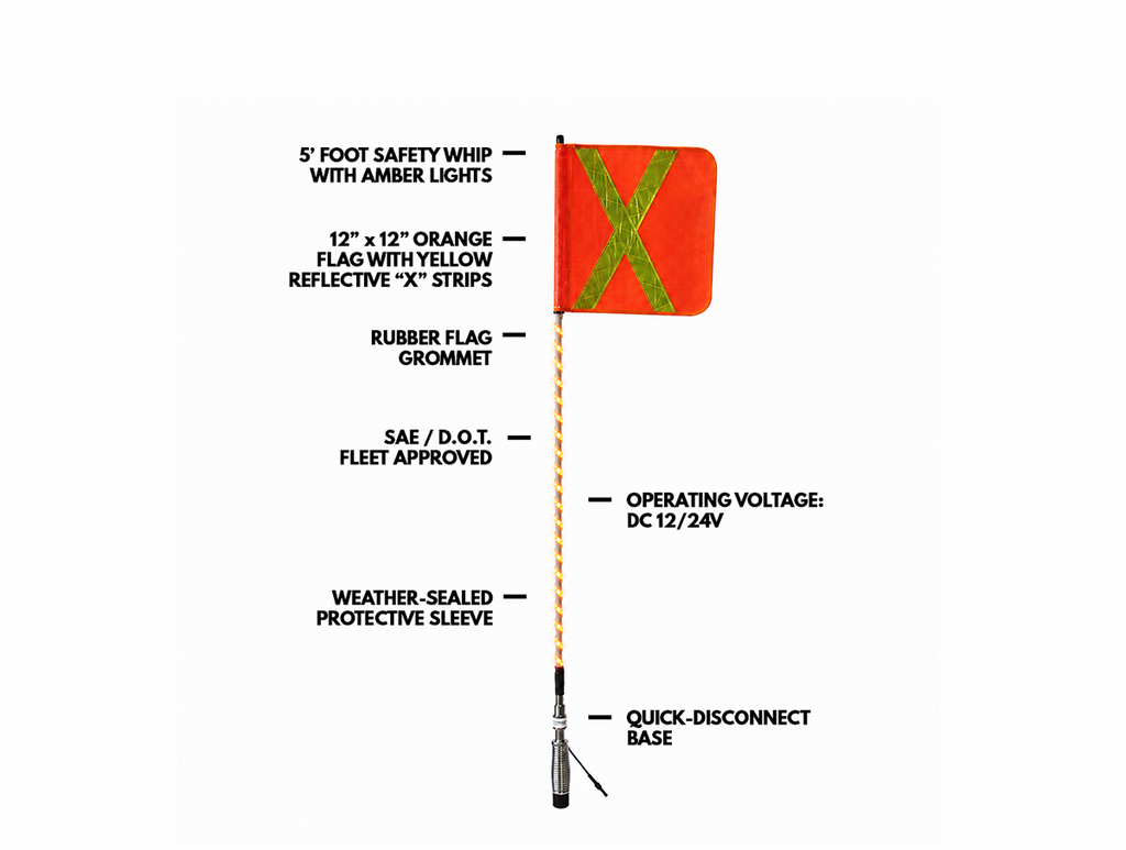 360° LED Safety Warning Whip – 5' ft Quick-Disconnect