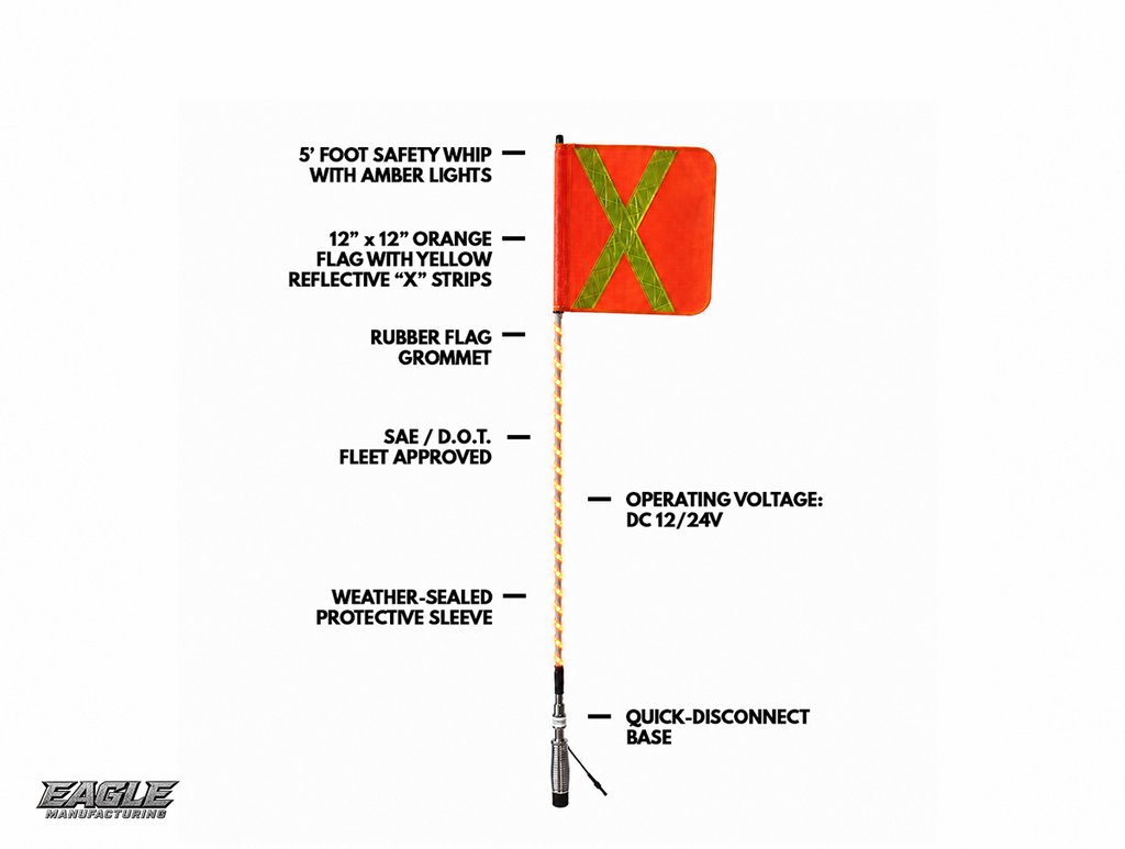 360° LED Safety Warning Whip – 5' ft Quick-Disconnect