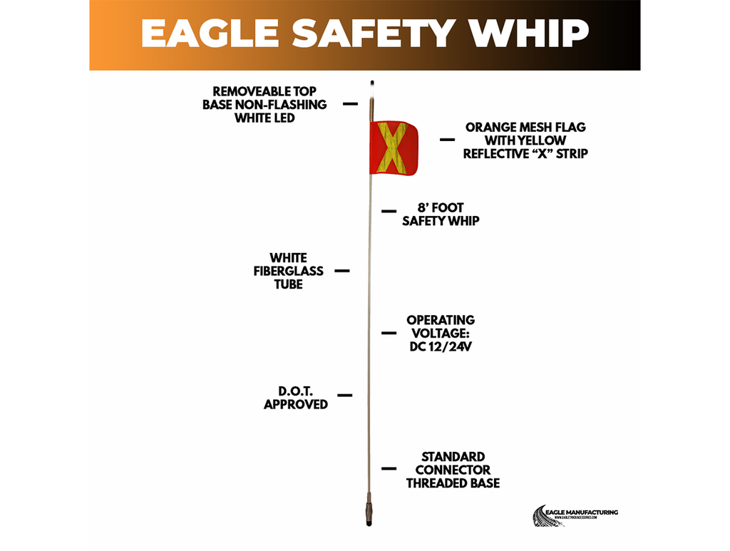 Safety Warning Whip – 8' ft Standard Threaded Connector (White LED)
