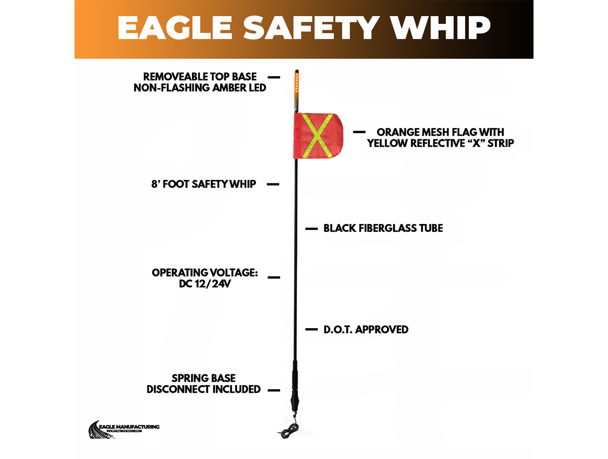 Safety Warning Whip – 8' ft Spring Base Quick-Disconnect (Amber LED)