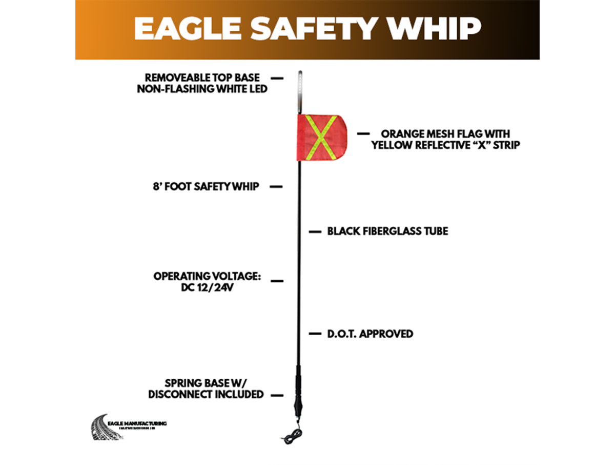 Safety Warning Whip – 8' ft Spring Base Quick-Disconnect (White LED)