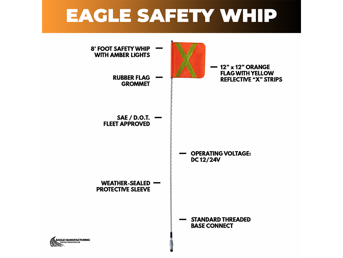 360° LED Safety Warning Whip – 8' ft Standard Threaded Connector