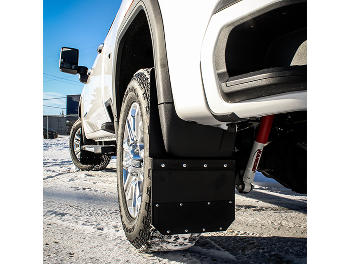 Kick Back Custom Fit Mud Flaps – 2020-2026 Sierra 2500 HD / 2020-2026 Sierra 3500 HD, 12" inch (Stainless Bolts)