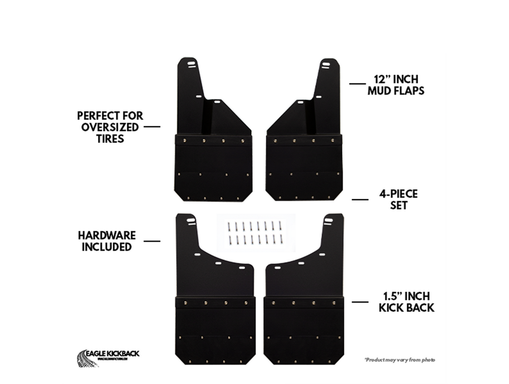 Kick Back Custom Fit Mud Flaps – 2020-2026 Sierra 2500 HD / 2020-2026 Sierra 3500 HD, 12" inch (Stainless Bolts)
