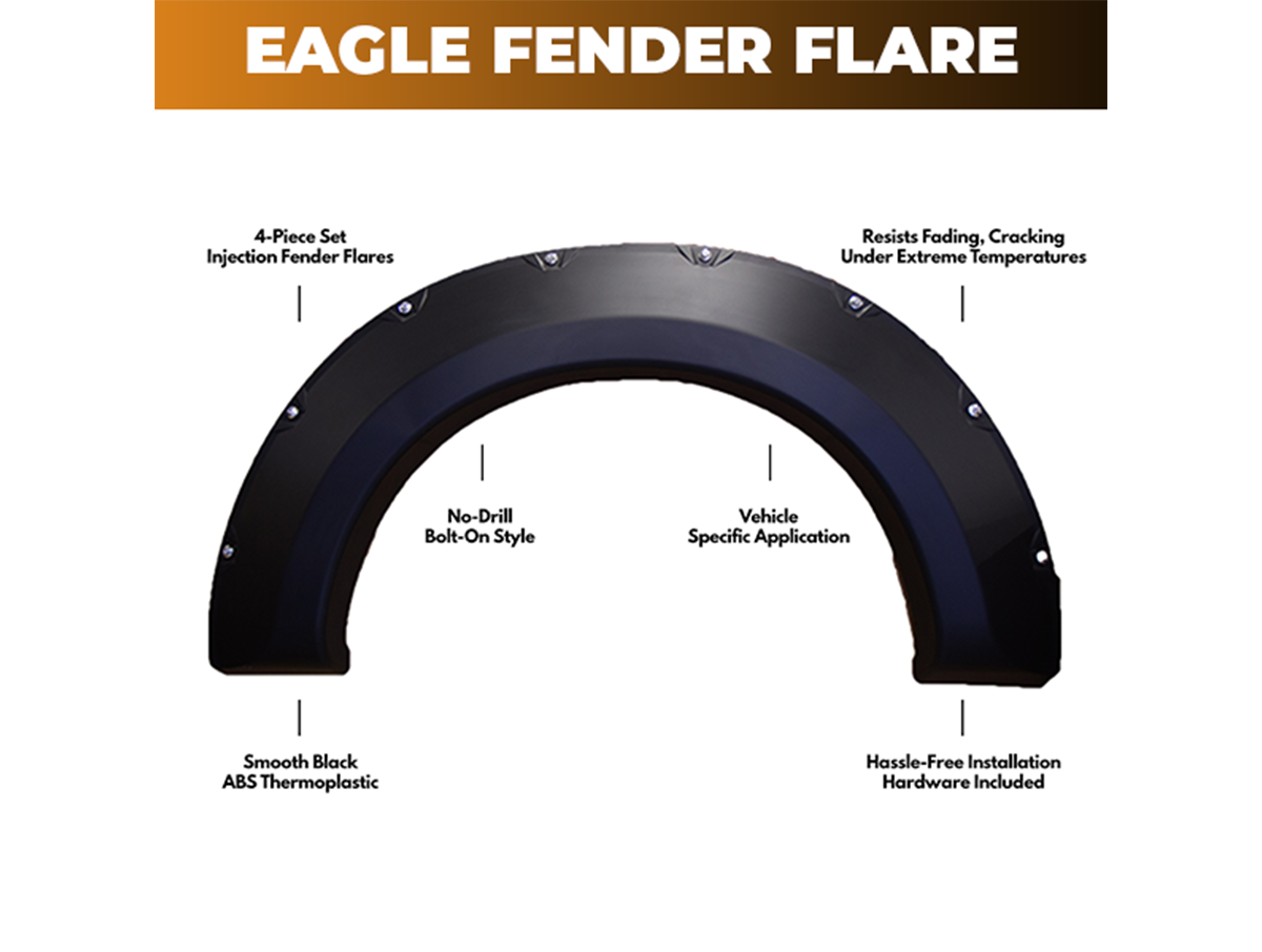 Injection Fender Flares – 2007-2013 Sierra 1500, 6'6" Box, Black (4 Piece Set)