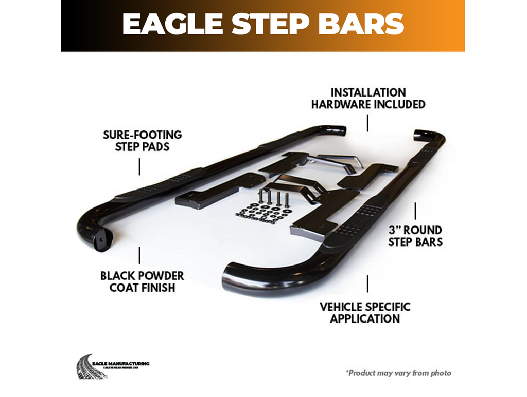 3" Round Black Stainless Side Bars – 2019-2026 1500, Crew Cab