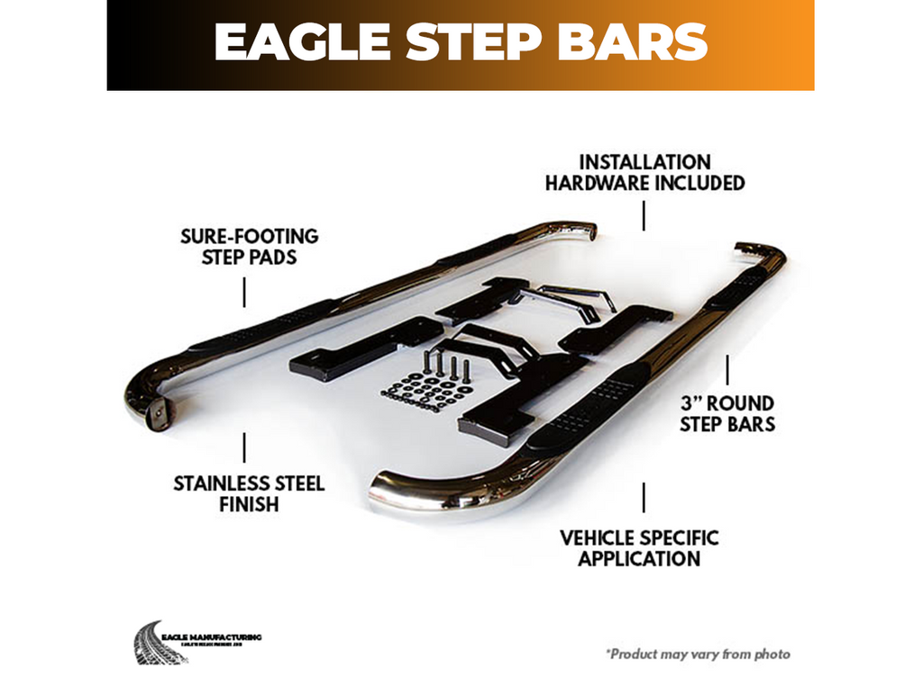 3" Round Polished Stainless Side Bars – 1999-2016 SuperDuty F-250 / 1999-2016 SuperDuty F-350, Super Cab
